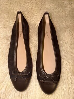 LK Bennett Dark Brown Suede & Leather Ballet Flats
